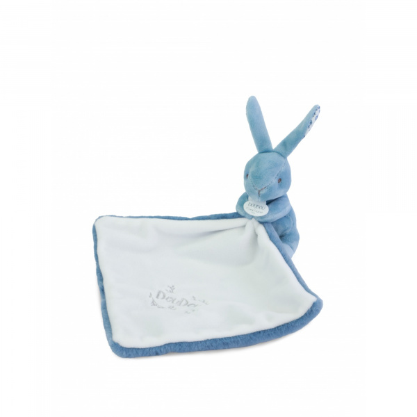 Doudou lapin mouchoir 10 cm bleu Doudou et compagnie
