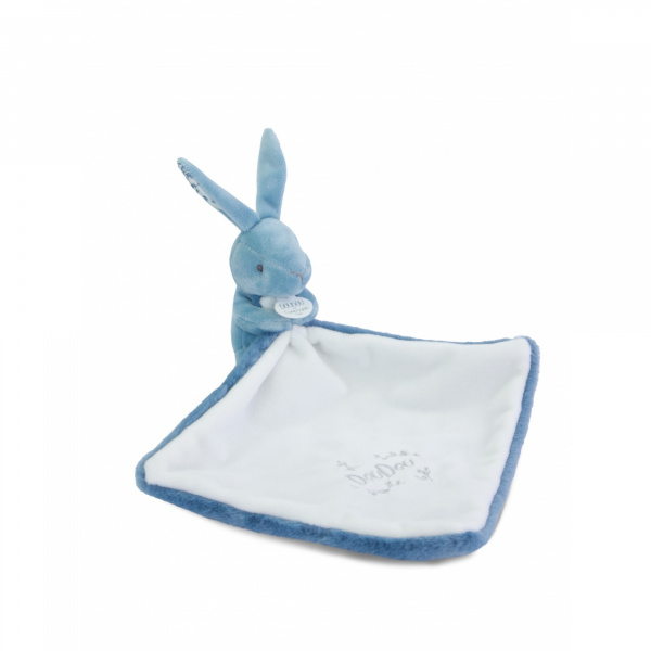 Doudou lapin mouchoir 10 cm bleu Doudou et compagnie