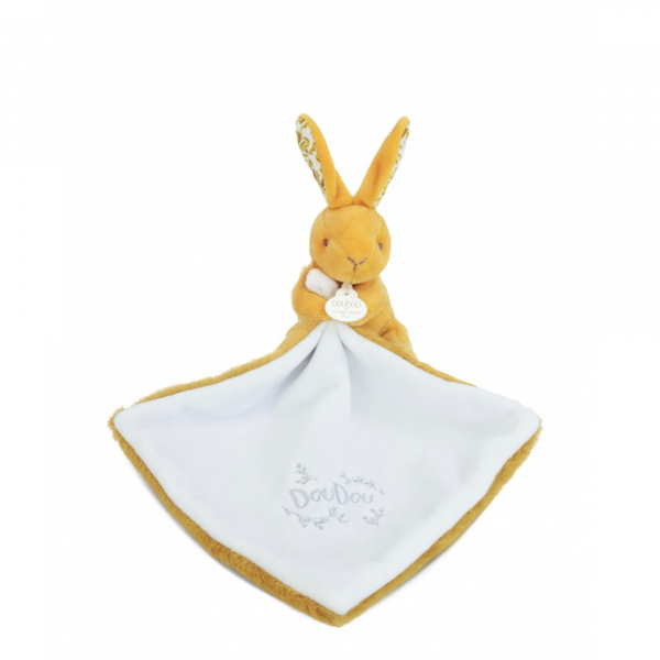 Doudou lapin mouchoir 10 cm ocre Doudou et compagnie