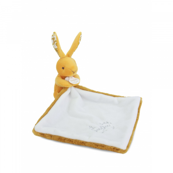 Doudou lapin mouchoir 10 cm ocre Doudou et compagnie