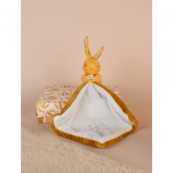 Doudou lapin mouchoir 10 cm ocre Doudou et compagnie