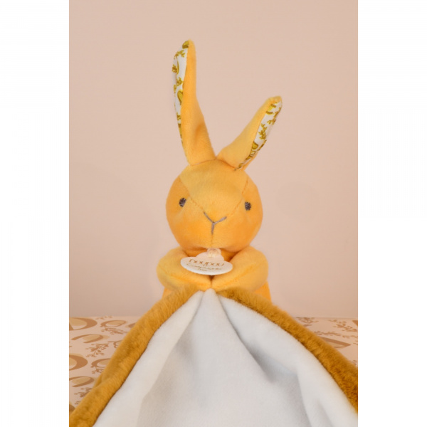 Doudou lapin mouchoir 10 cm ocre Doudou et compagnie