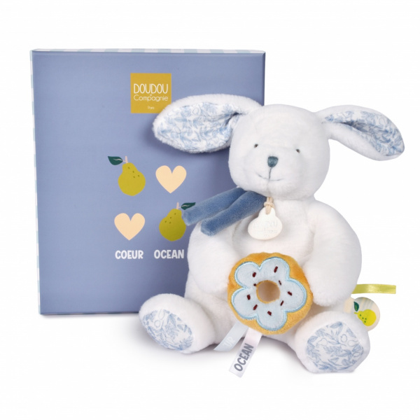 Doudou pantin lapin avec donut 20 cm vanille fraise Doudou et compagnie