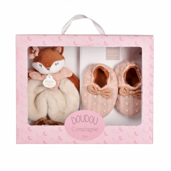 Coffret bébé doudou et chaussons mina la renarde Doudou et compagnie