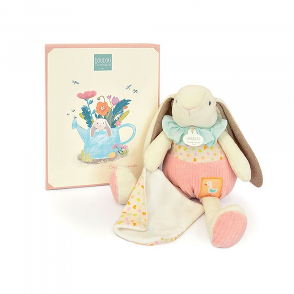 Peluche lapin rose avec son doudou Doudou et compagnie