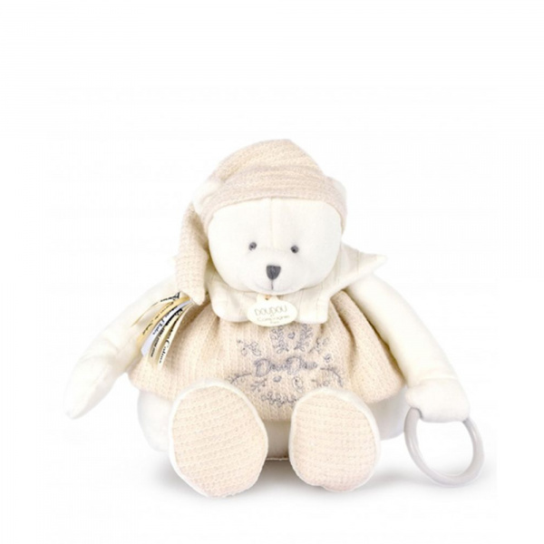 Peluche d'éveil ours 30 cm blanc Doudou et compagnie