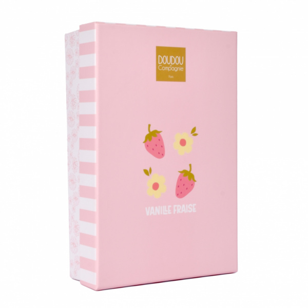 Peluche pantin lapin avec doudou 10 cm vanille fraise Doudou et compagnie