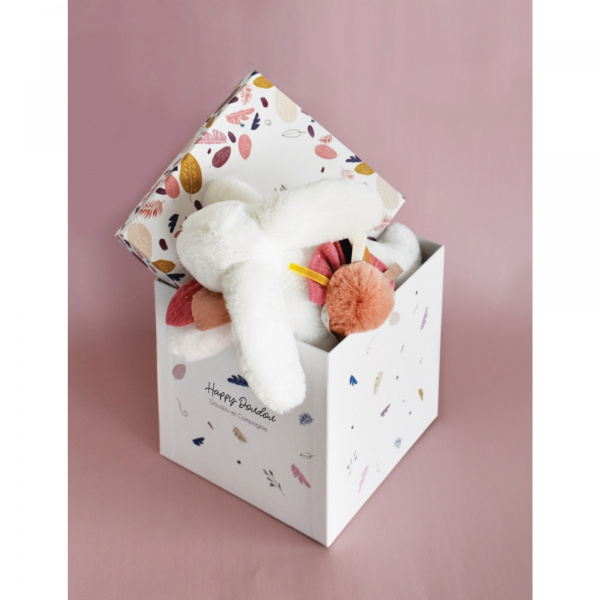 Peluche bébé happy pop pompon paon Doudou et compagnie