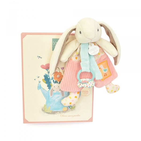 Doudou attache sucette lapin rose Doudou et compagnie