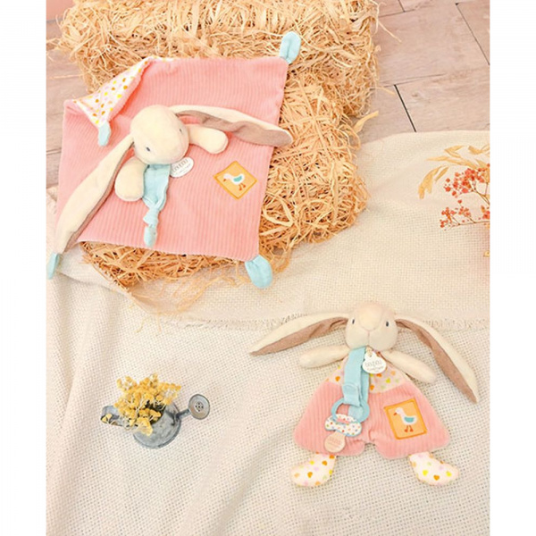 Doudou attache sucette lapin rose Doudou et compagnie