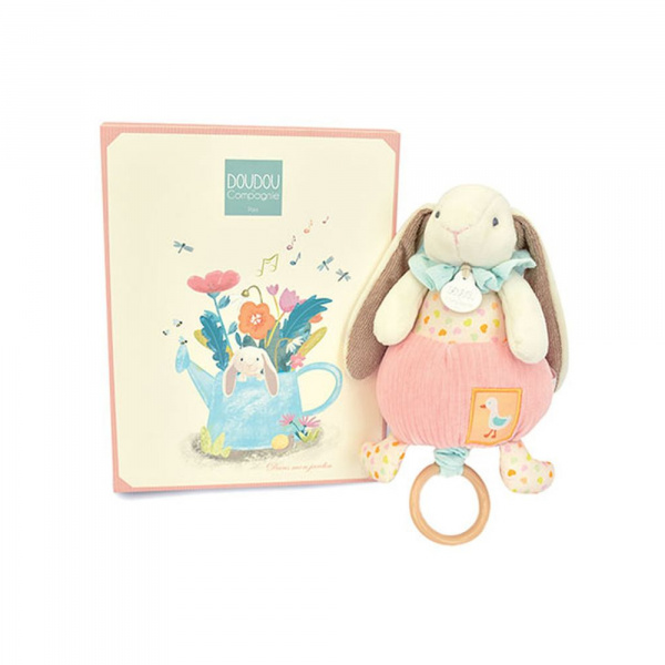 Peluche musicale boîte à musique lapin rose Doudou et compagnie