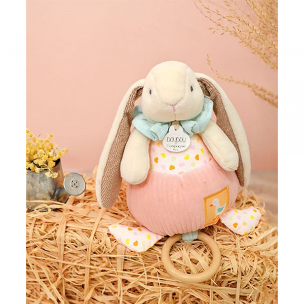 Peluche musicale boîte à musique lapin rose Doudou et compagnie