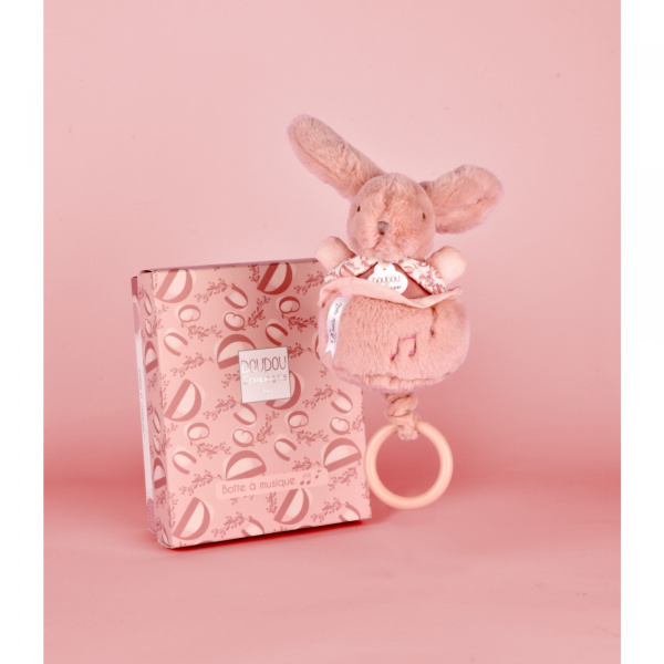 Boîte à musique lapin doudou rose Doudou et compagnie