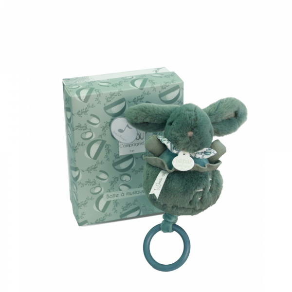 Boîte à musique lapin doudou vert sauge Doudou et compagnie