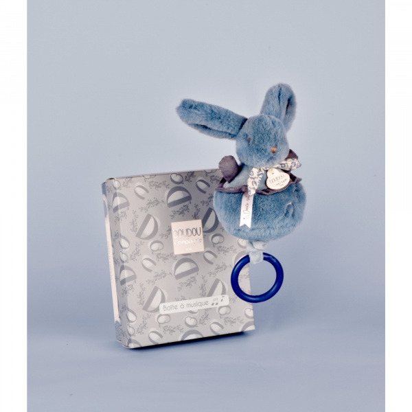 Boîte à musique lapin doudou bleu Doudou et compagnie