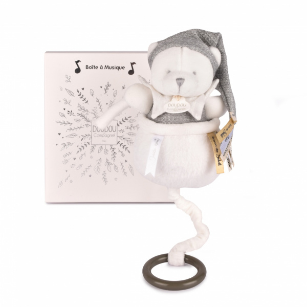 Boîte à musique ours 20 cm gris Doudou et compagnie