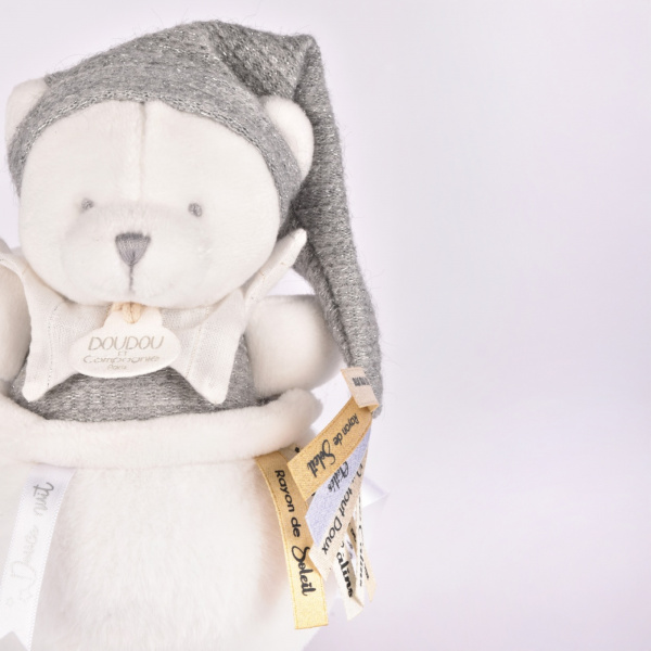 Boîte à musique ours 20 cm gris Doudou et compagnie