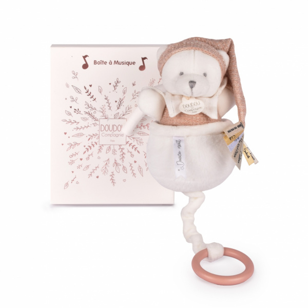 Boîte à musique ours 20 cm rose Doudou et compagnie