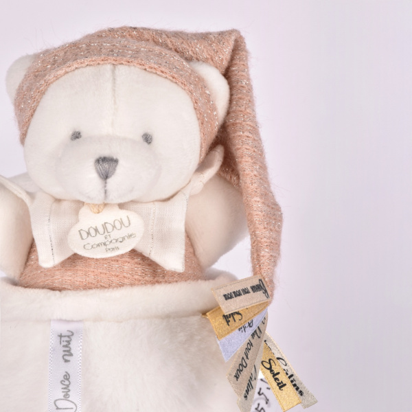 Boîte à musique ours 20 cm rose Doudou et compagnie