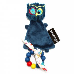 Doudou baby avec anneau de dentition astros le hibou Les deglingos