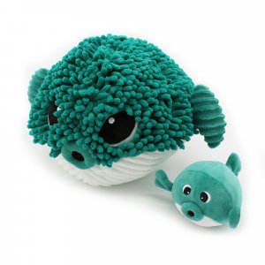 Peluche géante les ptipotos poisson globe et son bébé gobetou vert Les deglingos