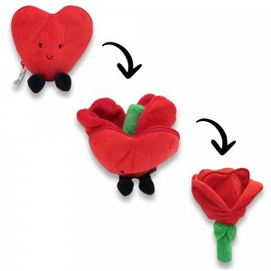 Peluche réversible flipetz coeur et fleur rouge coquelicot Les deglingos