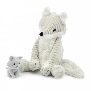 Peluche les ptipotos renard arctique maman et bébé gris clair Les deglingos