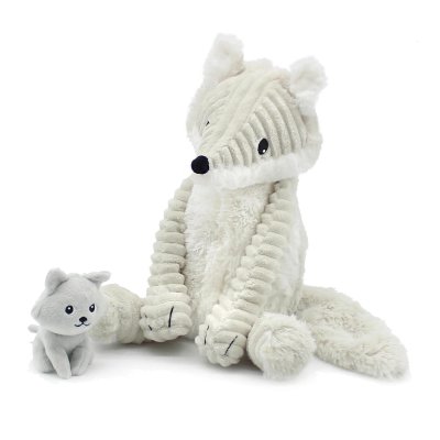 Peluche les ptipotos renard arctique maman et bébé gris clair