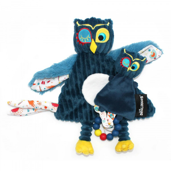 Doudou baby avec anneau de dentition astros le hibou Les deglingos