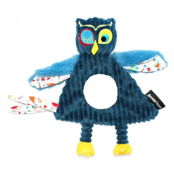 Doudou baby avec anneau de dentition astros le hibou Les deglingos