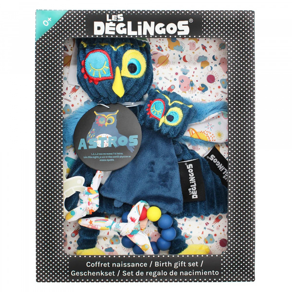 Doudou baby avec anneau de dentition astros le hibou Les deglingos