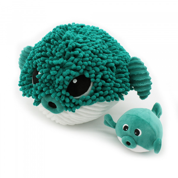 Peluche géante les ptipotos poisson globe et son bébé gobetou vert Les deglingos
