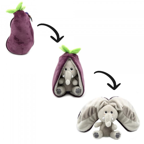 Peluche réversible flipetz éléphant et aubergine Les deglingos