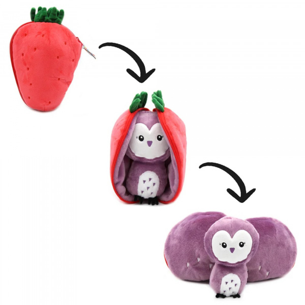 Peluche réversible flipetz chouette et fraise Les deglingos