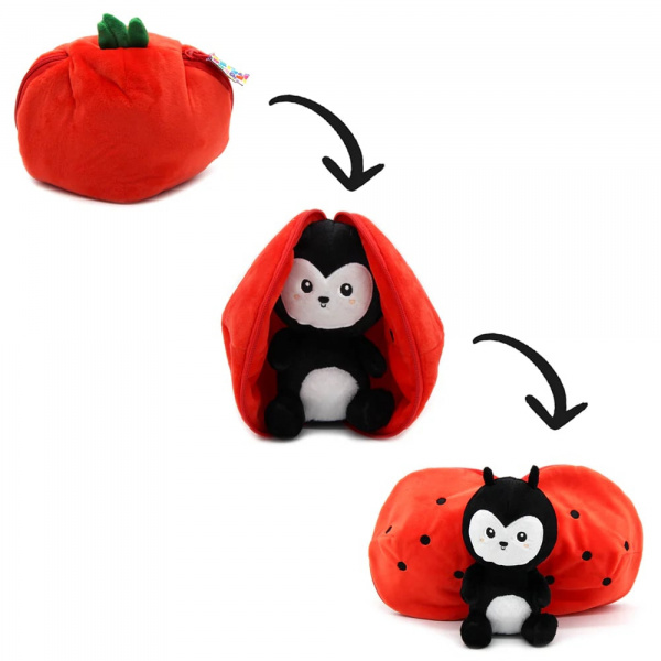 Peluche réversible flipetz coccinelle et tomate Les deglingos