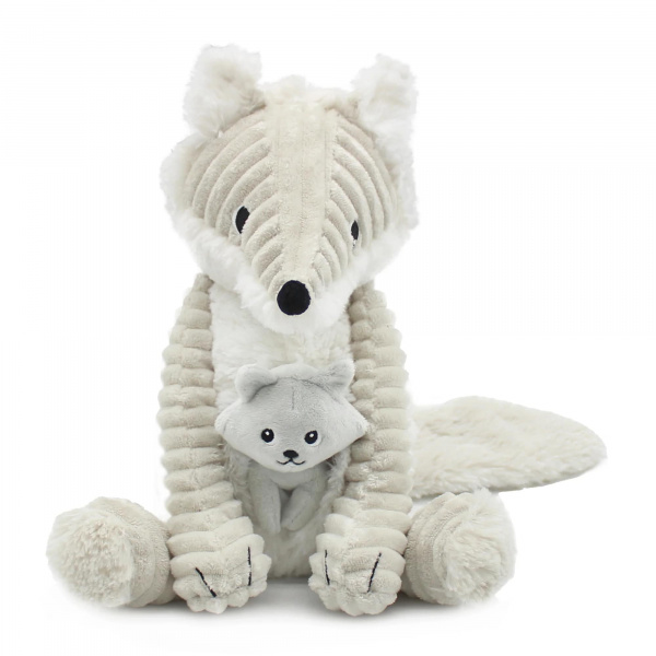 Peluche les ptipotos renard arctique maman et bébé gris clair Les deglingos