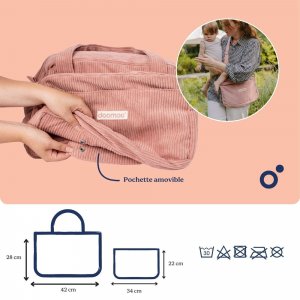 Sac à langer velours côtelé fluffy corduroy corail Doomoo