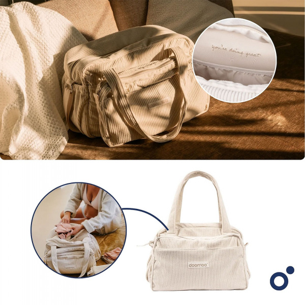 Sac à langer velours côtelé fluffy corduroy beige Doomoo