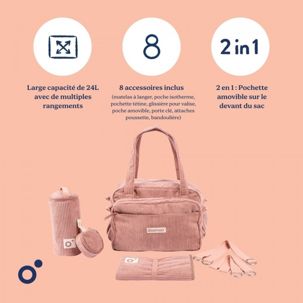 Sac à langer velours côtelé fluffy corduroy corail Doomoo