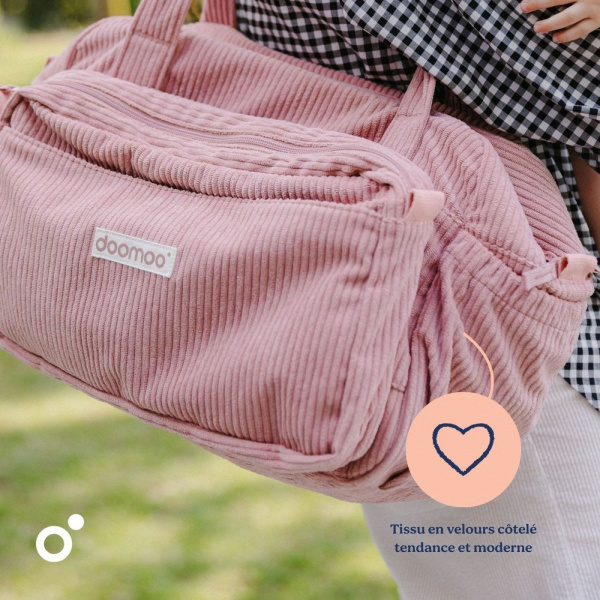 Sac à langer velours côtelé fluffy corduroy corail Doomoo