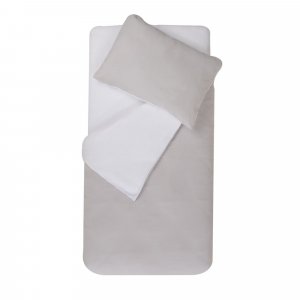 Parure housse de couette + taie d'oreiller 100x140cm / 40x60 cm perle / blanc Domiva