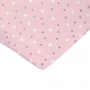 Drap housse étoiles rose 70x140cm jersey Domiva