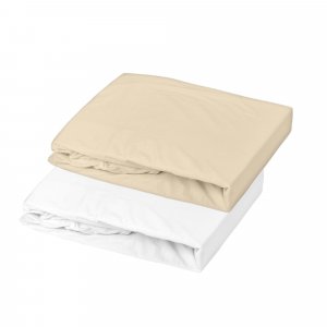 Lot 2 draps-housses jersey 60x120 cm blanc / cailloux Domiva