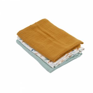 Lot de 3 langes coton vert caramel Domiva