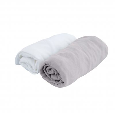 Lot 2 draps-housses jersey 70x140 cm blanc / perle