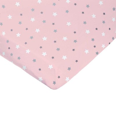 Drap housse étoiles rose 70x140cm jersey