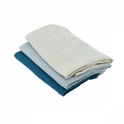 Lot de 3 langes coton bleu indigo