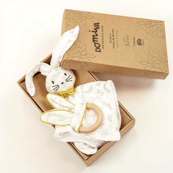 Coffret doudou avec anneau de dentition leafy bunny Domiva
