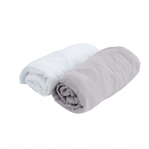 Lot 2 draps-housses jersey 70x140 cm blanc / perle Domiva