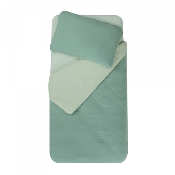 Parure housse de couette + taie d'oreiller 100x140cm / 40x60 cm sapin / vert gris Domiva